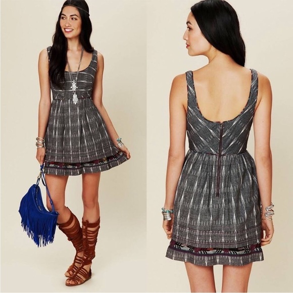 Free People New Romantics • Grey Ikat Weathervane Mini Dress - Picture 10 of 13